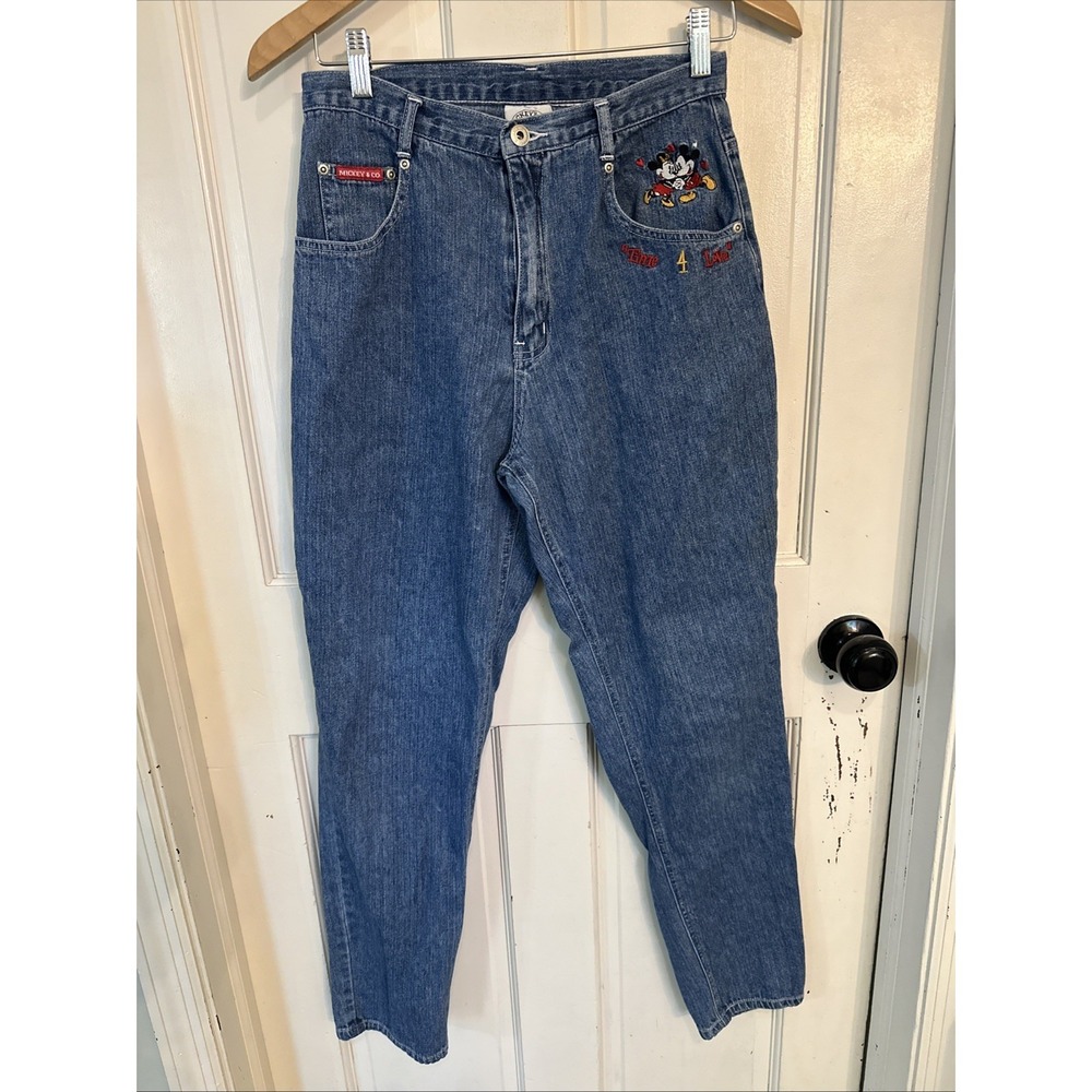 Vintage Disney Mickey & Co. Embroidered Pocket Denim Blue Jeans "All 4 Love"